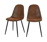 Lot de 2 chaises en microfibre marron effet vieilli - Malrik - Maison Pavane