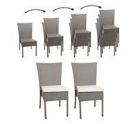 Lot De 2 Chaises En Poly Rotin Hwc-G19, Chaise De Balcon Chaise De Jardin, Empilable Gris, Coussin Crème Gris