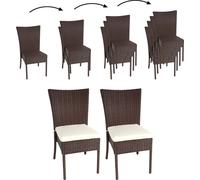 lot de 2 chaises en poly rotin HWC-G19, chaise de balcon, chaise de jardin, empilable ~ marron, coussin crème