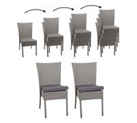 Lot De 2 Chaises En Poly Rotin Hwc-G19 Chaise De Jardin, Empilable Gris, Coussin Gris Foncé Gris