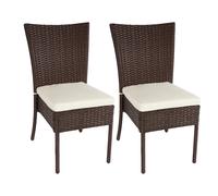 Lot De 2 Chaises En Polyrotin Marron Chaise De Balcon Jardin Empilable Avec Coussin Crème 04_0000261 Multicolore