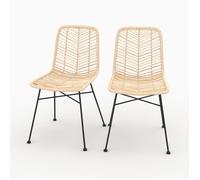 Lot de 2 chaises en rotin naturel et pieds en métal noir - Tamara - Maison Pavane