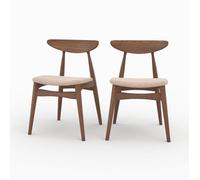 Lot de 2 chaises en tissu beige et bois foncé d'hévéa - Josette - Rendez-Vous Déco