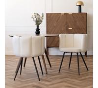 Lot de 2 chaises en tissu bouclé beige et pieds en métal - cosette