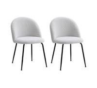 Lot de 2 chaises en tissu bouclette et acier inoxydable noir - Blanc - MELBOURNE