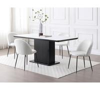 Lot de 2 chaises en tissu bouclette et acier inoxydable noir - Blanc - MELBOURNE