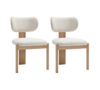 Lot de 2 chaises en tissu bouclette et bois d'hévéa - Blanc - WILANA