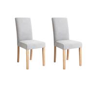 Beliani Lot de 2 Chaises en Tissu Gris Pieds en Bois de Pin Clair Haut Dossier Broadway