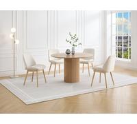 Vente-unique - Lot de 2 chaises en Tissu texturé et Bois d'hévéa - Créme - LEYADA - Salle à Manger - Scandinave