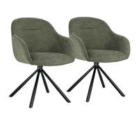 Happy Garden Chaises SAFFI en tissu vert, rembourrage mousse, pieds en acier noir – Lot de 2