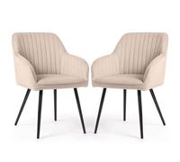 Lot de 2 Chaises en velours à surpiqûres FLORENCE Beige pieds noirs