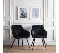 Happy Garden - Lot de 2 chaises BERTILLE - Velours rembourré, pieds métal noir - Noir