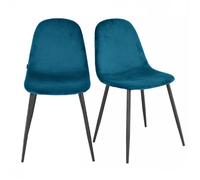 Lot de 2 chaises en velours bleu canard avec pieds métal noir - BIBA 2 Meubletmoi