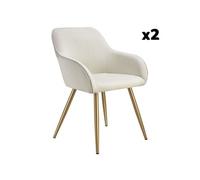 Lot de 2 chaises en velours côtelé forme ergonomique crème/or