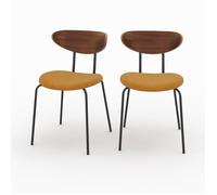 Lot de 2 chaises en velours côtelé jaune moutarde et bois de noyer - Jade - Maison Pavane