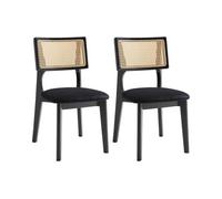 Vente-unique - Lot de 2 chaises en Velours, Effet rotin et Bois d'hévéa - Noir - CALENYA - Salle à Manger