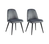 Vente-unique - Lot de 2 chaises en Velours et métal Noir - Gris - Eleana - Salle à Manger
