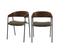 Lot de 2 chaises en velours vert kaki et bois de noyer - Esmée - Maison Pavane