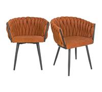 Lot de 2 Chaises Fauteuil Arrondi en Tissu Maille tressé Terracotta matelassé Doux avec accoudoirs et Pieds métal Noir Mat - Ambiance Chic et rétro - BOWI 2