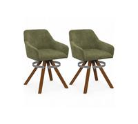 IDMARKET Lot de 2 chaises pivotantes 360° de salle à manger, fauteuils de table JANY en tissu chenille verte et pied noyer