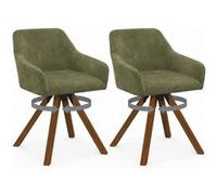 IDMarket - Lot de 2 chaises pivotantes 360° de Salle à Manger, fauteuils de Table Jany en Tissu Chenille Verte et Pied Noyer