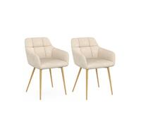 IDMarket - Lot de 2 chaises GINA Tissu Chenille Beige Pieds Effet Bois