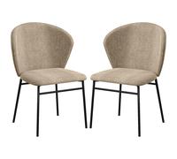 Lot De 2 Chaises Grand Confort Dossier Enveloppant Piètement Acier Noir Revêtement Tissu Aspect Lin Marron Clair Marron