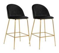 MEYRIN - Lot de 2 Chaises Hautes Velours Noir et Pieds Métal Doré -