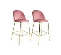 MEYRIN - Lot de 2 Chaises Hautes Velours Rose et Pieds Métal Doré - Altobuy Rose