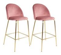 MEYRIN - Lot de 2 Chaises Hautes Velours Rose et Pieds Métal Doré - Altobuy Rose