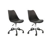 Lot de 2 Chaises - HOME DECO FACTORY - KIRUNA - Roulettes - Noires argent