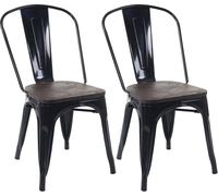 lot de 2 chaises HWC-A73 avec assise en bois, chaise de bistrot empilable, métal design industriel empilable ~ noir