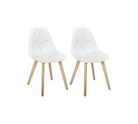 ROHAN - Lot de 2 Chaises Imitation Laine Motif Patchwork Blanc - Altobuy Blanc
