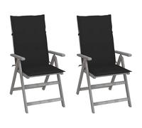 Chaises inclinables de jardin lot de 2 et coussins Bois acacia Noir G