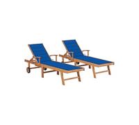 Vidaxl Chaises Longues 2 Pcs Avec Coussin Bleu Royal Teck Solide