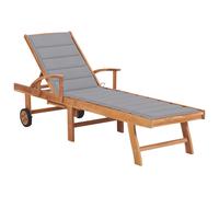 Chaises longues lot de 2 avec coussin gris Bois de teck solide