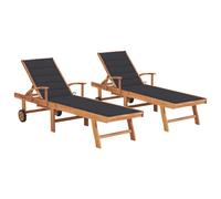 Lot de 2 Chaises Longues avec Coussin Transat Anthracite Teck Solide vidaXL