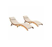 Lot de 2 Chaises Longues avec Table avec Coussins Transat Acacia Solide vidaXL