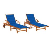 Chaises longues lot de 2 avec table et coussins Acacia solide G