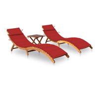 Lot de 2 Chaises Longues avec Table avec Coussins Transat Acacia Solide vidaXL