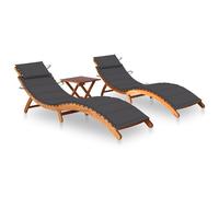 Lot de 2 Chaises Longues avec Table avec Coussins Transat Acacia Solide vidaXL