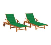 Lot de 2 Chaises Longues avec Table avec Coussins Transat Acacia Solide vidaXL
