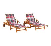 Lot de 2 Chaises Longues avec Table avec Coussins Transat Acacia Solide vidaXL