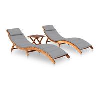 Lot de 2 Chaises Longues avec Table avec Coussins Transat Acacia Solide vidaXL