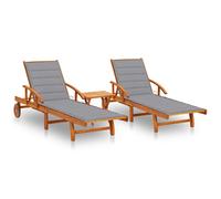 Lot de 2 Chaises Longues avec Table avec Coussins Transat Acacia Solide vidaXL
