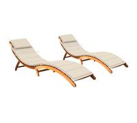 Lot de 2 Chaises Longues avec Table avec Coussins Transat Acacia Solide vidaXL