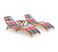 Lot de 2 Chaises Longues avec Table avec Coussins Transat Acacia Solide vidaXL