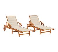 Lot de 2 Chaises Longues avec Table avec Coussins Transat Acacia Solide vidaXL