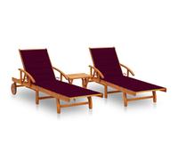 Lot de 2 Chaises Longues avec Table avec Coussins Transat Acacia Solide vidaXL