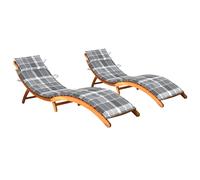 Lot de 2 Chaises Longues avec Table avec Coussins Transat Acacia Solide vidaXL